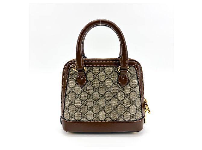 Gucci Horsebit 1955 Top Handle GG Coated Canvas with Leather Medium Marrone - vista 2