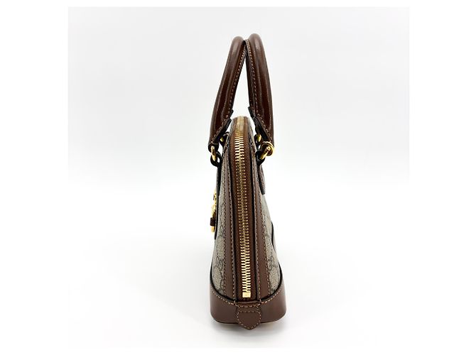 Gucci Horsebit 1955 Top Handle GG Coated Canvas with Leather Medium Marrone - vista 3