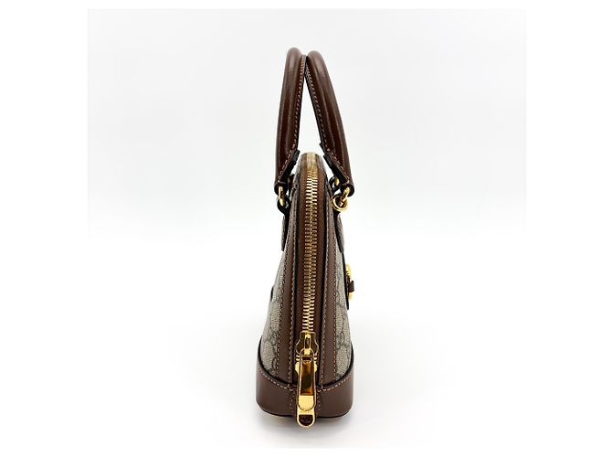 Gucci Horsebit 1955 Top Handle GG Coated Canvas with Leather Medium Marrone - vista 4