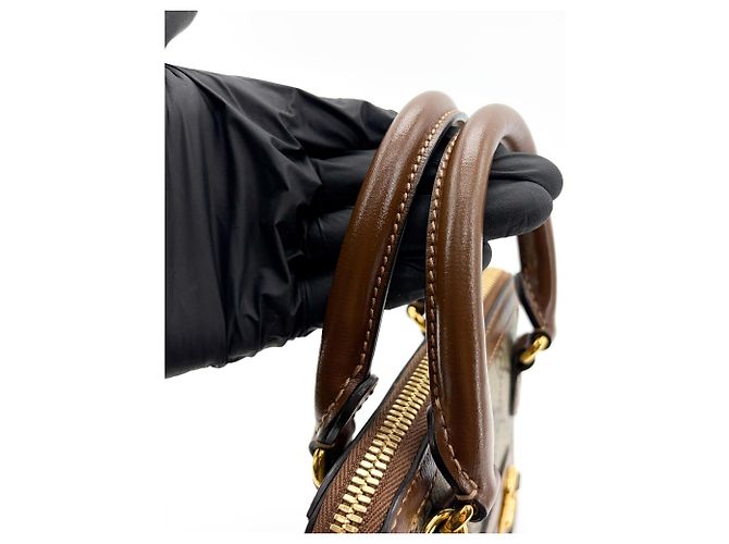 Gucci Horsebit 1955 Top Handle GG Coated Canvas with Leather Medium Marrone - vista 7