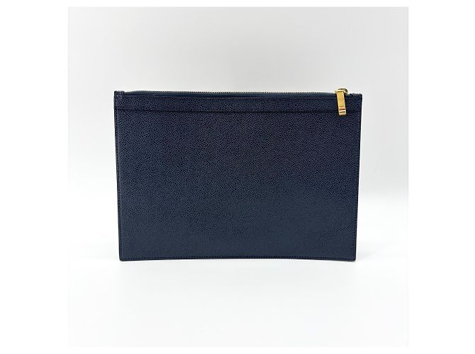 Porte-documents zippé Thom Browne en cuir avec appliqué Bleu Marine - vue 2