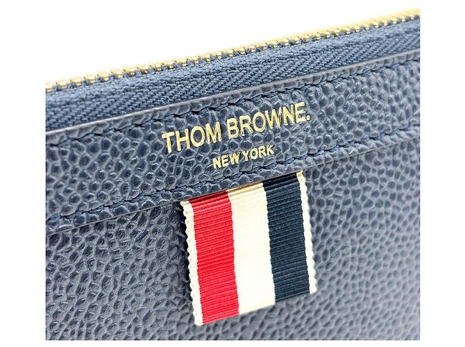 Porte-documents zippé Thom Browne en cuir avec appliqué Bleu Marine - vue 6