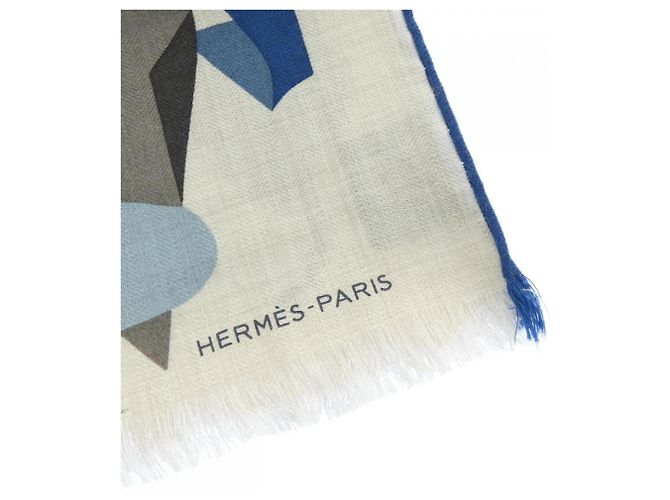 Hermès Stola Hermes in seta e cashmere Marrone Blu Beige - vista 2