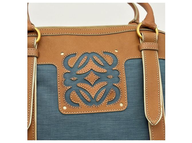 Borsa Boston Loewe Anagram in Beige e Blu - vista 11