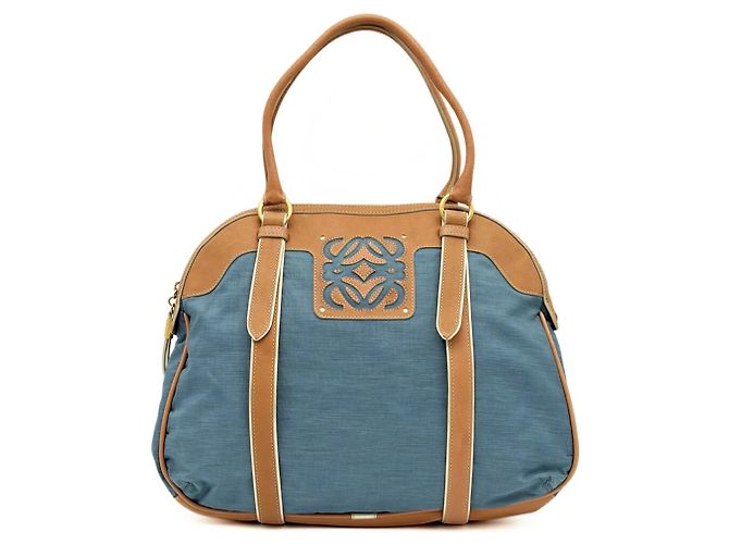 Borsa Boston Loewe Anagram in Beige e Blu - vista 2