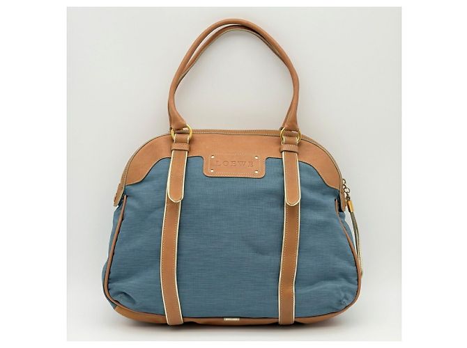 Borsa Boston Loewe Anagram in Beige e Blu - vista 3