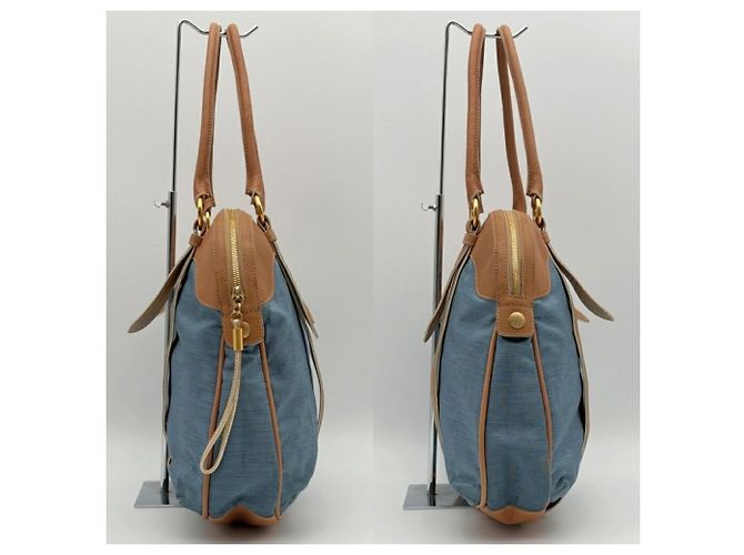 Borsa Boston Loewe Anagram in Beige e Blu - vista 5