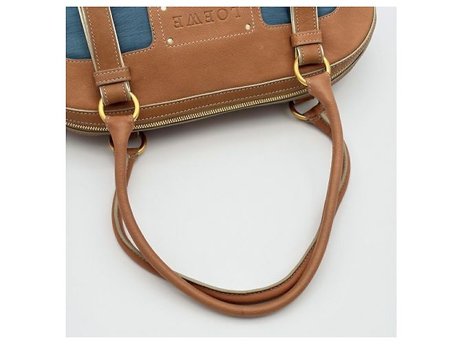 Borsa Boston Loewe Anagram in Beige e Blu - vista 7