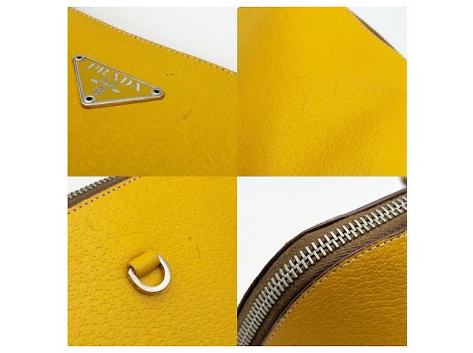 Saco Tote Prada em couro amarelo - vista 12