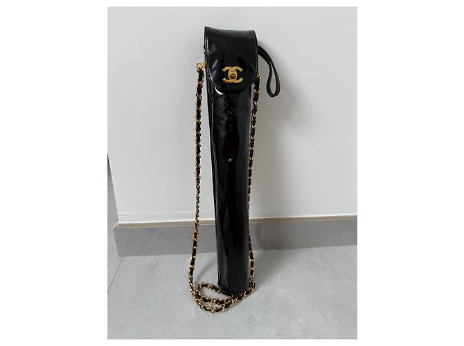 Paraguas Chanel de nailon con funda de cuero charol Negro - vista 2