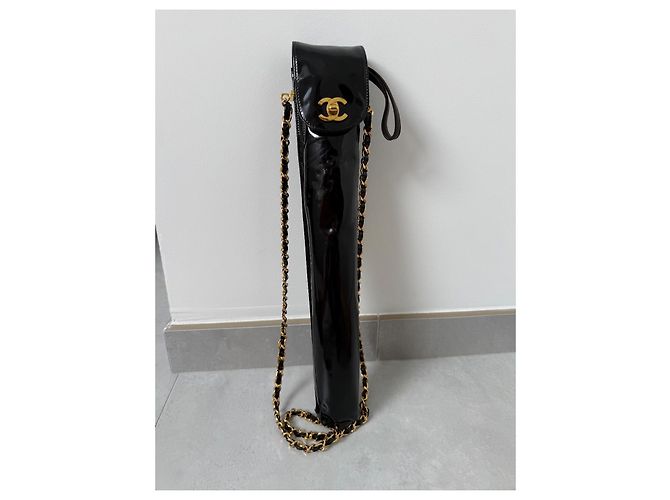Paraguas Chanel de nailon con funda de cuero charol Negro - vista 3