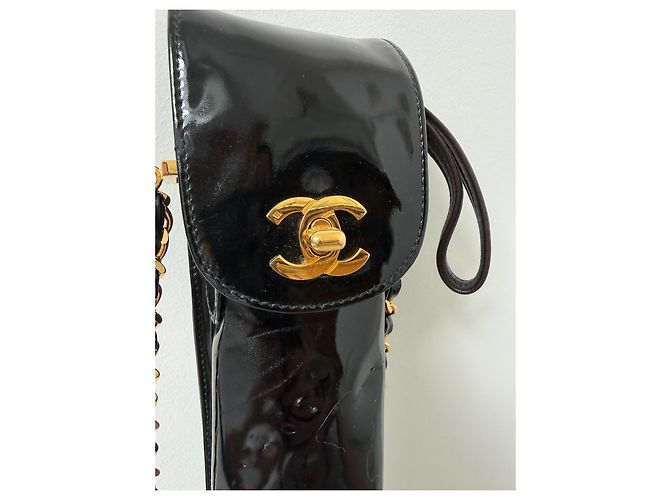 Paraguas Chanel de nailon con funda de cuero charol Negro - vista 4