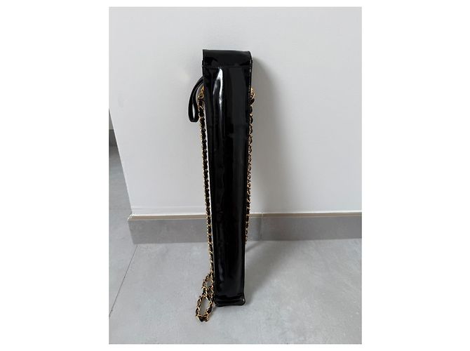 Paraguas Chanel de nailon con funda de cuero charol Negro - vista 5