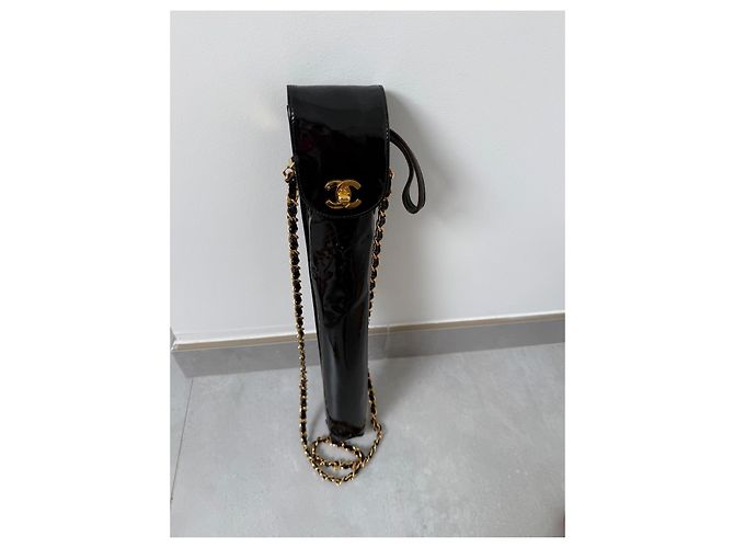 Paraguas Chanel de nailon con funda de cuero charol Negro - vista 6