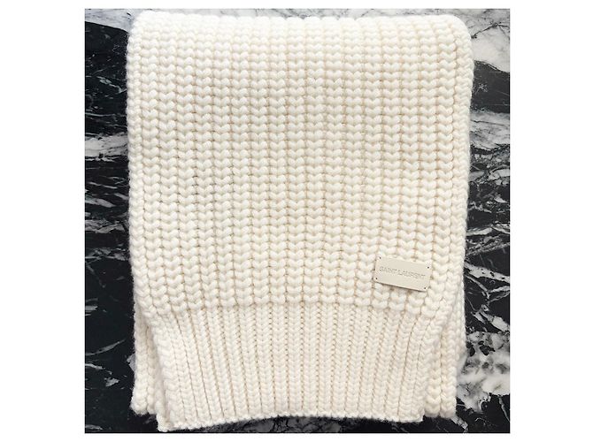Autre Marque Sciarpa in cashmere a maglia grossa Saint Laurent Bianco Crudo - vista 6