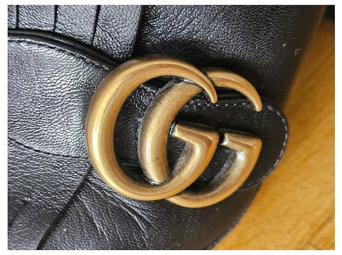 Botines Gucci GG Marmont de piel negra con flecos Negro - vista 11