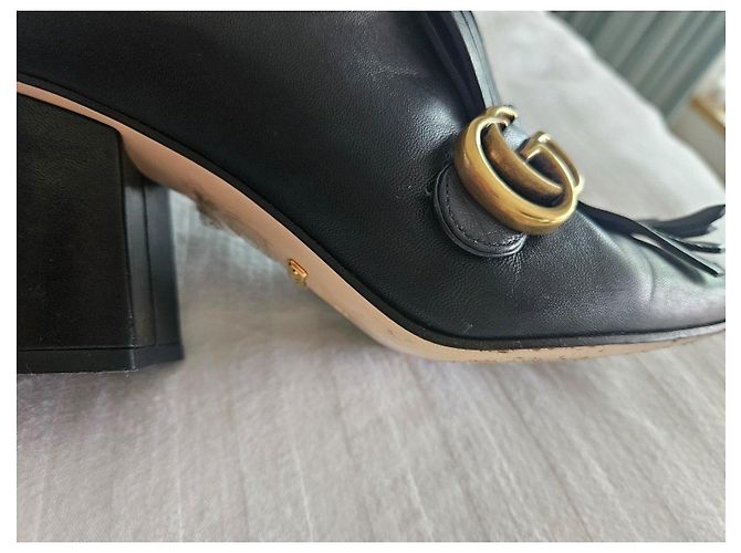 Botines Gucci GG Marmont de piel negra con flecos Negro - vista 6