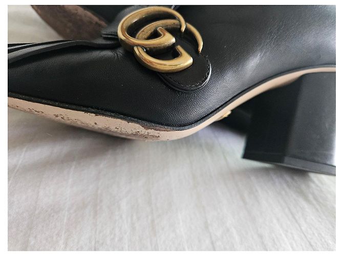 Botines Gucci GG Marmont de piel negra con flecos Negro - vista 7