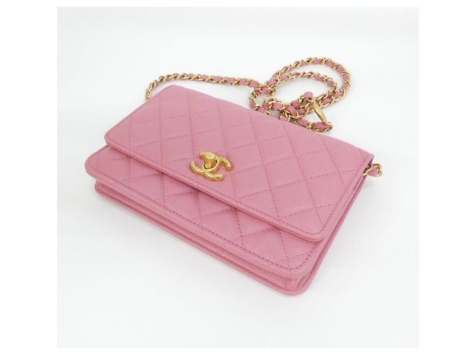 Catena per portafoglio Chanel AP3479 in pelle di vitello martellata rosa - vista 3