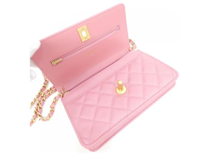 Catena per portafoglio Chanel AP3479 in pelle di vitello martellata rosa - vista 6