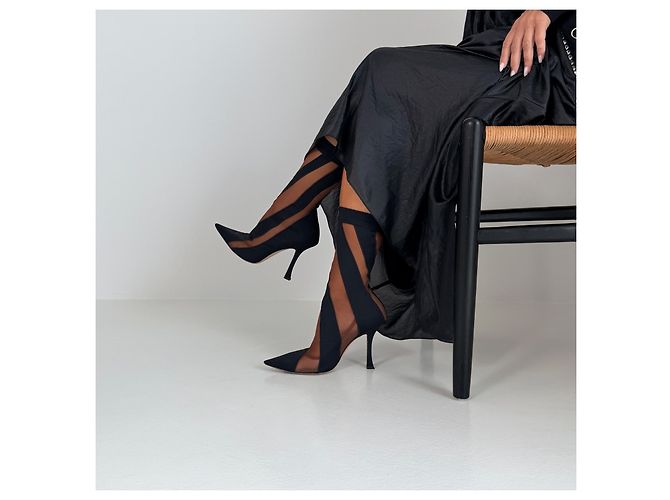 Jimmy Choo x Mugler Stivaletti Spiral in mesh trasparente Marrone Nero - vista 8