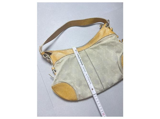 Céline Triomphe Handtasche aus Canvas und Leder weiß/gelb - Ansicht 11