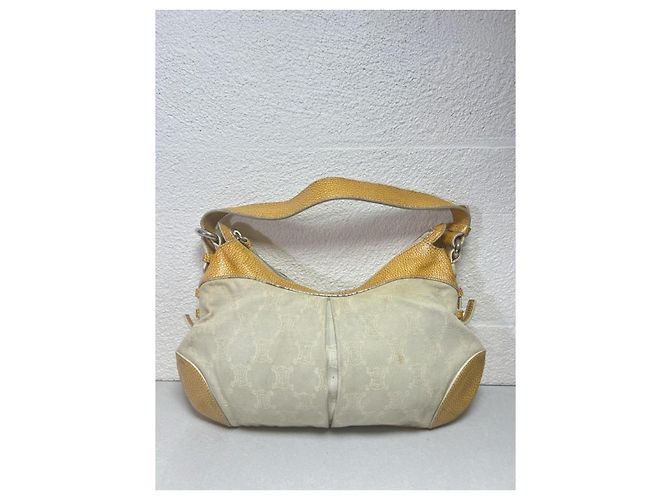 Céline Triomphe Handtasche aus Canvas und Leder weiß/gelb - Ansicht 2