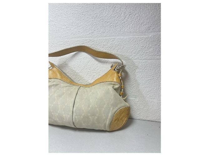 Céline Triomphe Handtasche aus Canvas und Leder weiß/gelb - Ansicht 3