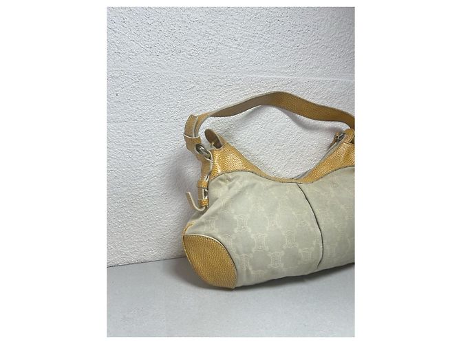 Céline Triomphe Handtasche aus Canvas und Leder weiß/gelb - Ansicht 4
