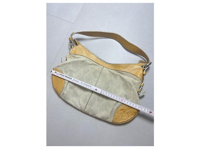 Céline Triomphe Handtasche aus Canvas und Leder weiß/gelb - Ansicht 9
