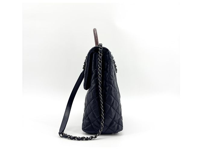 Chanel Coco Top Handle Quilted Caviar with Lizard Medium Azul marino - vista 3