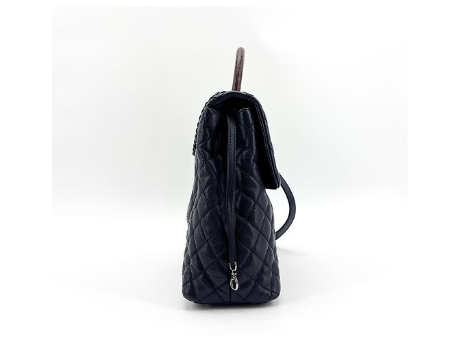 Chanel Coco Top Handle Quilted Caviar with Lizard Medium Azul marino - vista 4