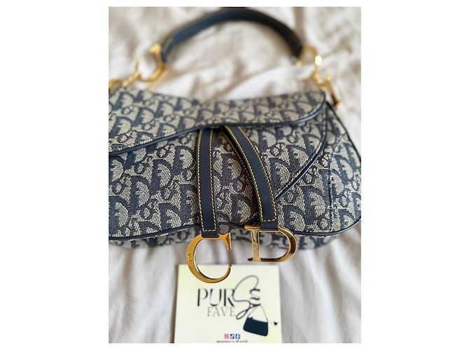 Christian Dior Borsa Double Saddle Navy Trotter Oblique Blu scuro Gold hardware Monogramma - vista 10
