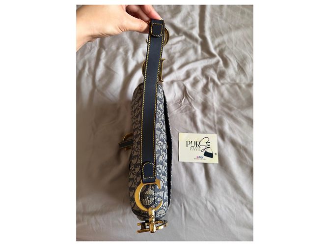 Christian Dior Borsa Double Saddle Navy Trotter Oblique Blu scuro Gold hardware Monogramma - vista 11