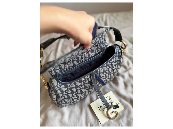 Christian Dior Borsa Double Saddle Navy Trotter Oblique Blu scuro Gold hardware Monogramma - vista 12