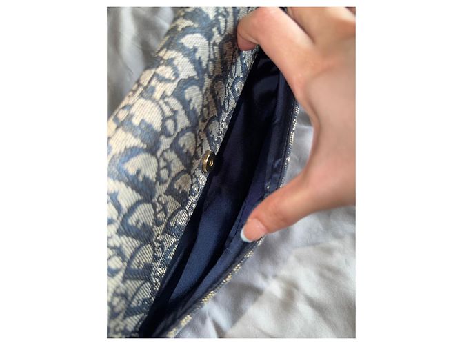Christian Dior Borsa Double Saddle Navy Trotter Oblique Blu scuro Gold hardware Monogramma - vista 14