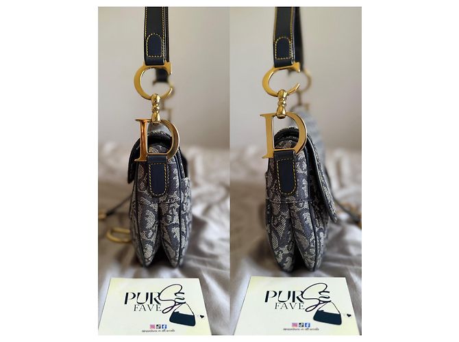 Christian Dior Borsa Double Saddle Navy Trotter Oblique Blu scuro Gold hardware Monogramma - vista 15