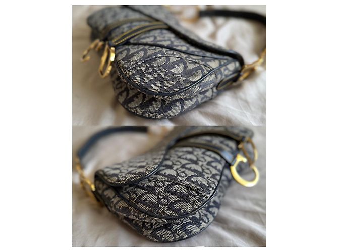 Christian Dior Borsa Double Saddle Navy Trotter Oblique Blu scuro Gold hardware Monogramma - vista 16
