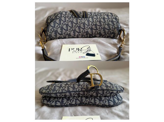 Christian Dior Borsa Double Saddle Navy Trotter Oblique Blu scuro Gold hardware Monogramma - vista 17