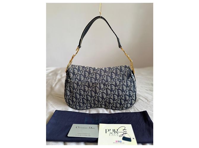Christian Dior Borsa Double Saddle Navy Trotter Oblique Blu scuro Gold hardware Monogramma - vista 2