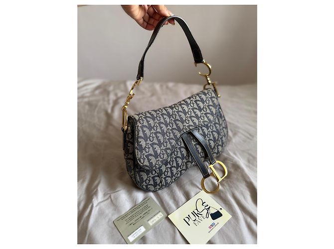 Christian Dior Borsa Double Saddle Navy Trotter Oblique Blu scuro Gold hardware Monogramma - vista 4