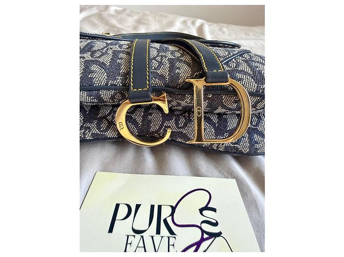 Christian Dior Borsa Double Saddle Navy Trotter Oblique Blu scuro Gold hardware Monogramma - vista 8