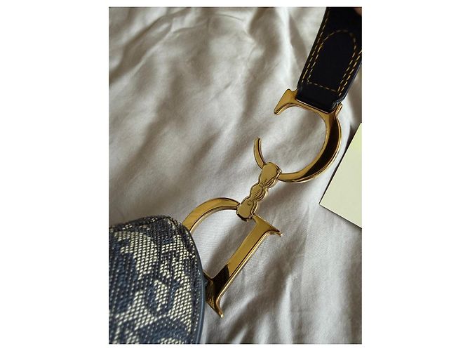 Christian Dior Borsa Double Saddle Navy Trotter Oblique Blu scuro Gold hardware Monogramma - vista 9