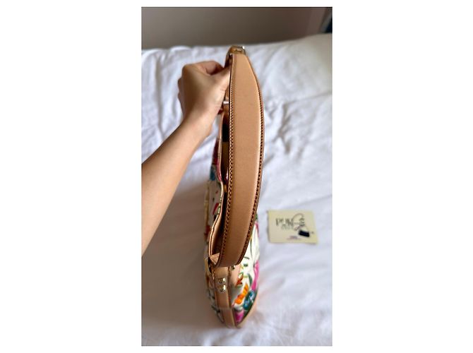 Gucci Hasler Flora Canvas Hobo-Tasche Pink Weiß Rot Blau Mehrfarben Beige Grün Lila Gelb Gold hardware - Ansicht 10