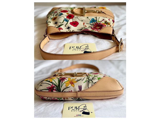 Gucci Hasler Flora Canvas Hobo-Tasche Pink Weiß Rot Blau Mehrfarben Beige Grün Lila Gelb Gold hardware - Ansicht 16