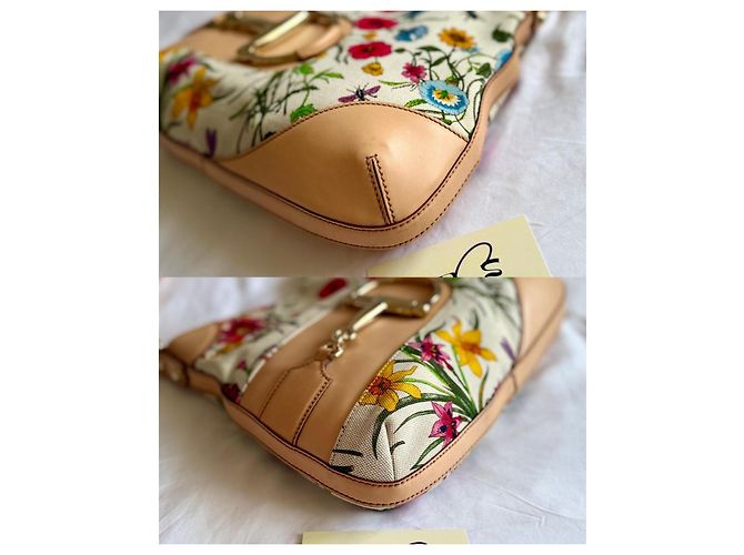 Gucci Hasler Flora Canvas Hobo-Tasche Pink Weiß Rot Blau Mehrfarben Beige Grün Lila Gelb Gold hardware - Ansicht 17