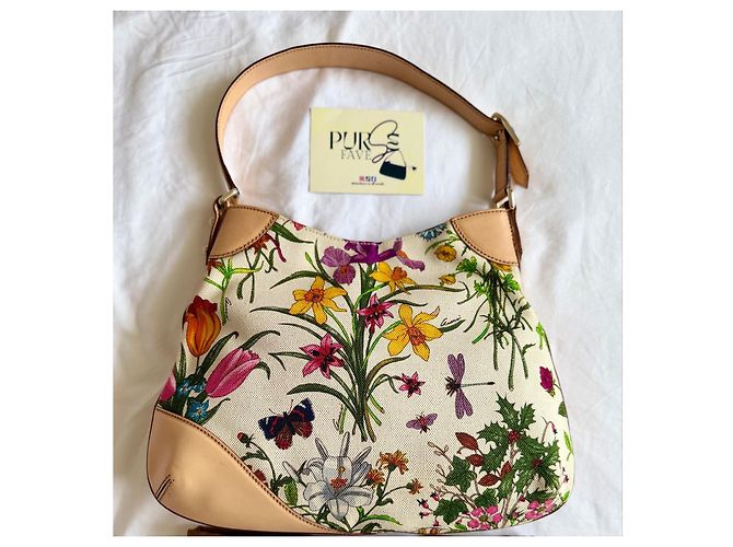 Gucci Hasler Flora Canvas Hobo-Tasche Pink Weiß Rot Blau Mehrfarben Beige Grün Lila Gelb Gold hardware - Ansicht 2