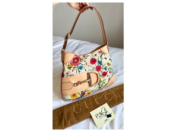 Gucci Hasler Flora Canvas Hobo-Tasche Pink Weiß Rot Blau Mehrfarben Beige Grün Lila Gelb Gold hardware - Ansicht 5