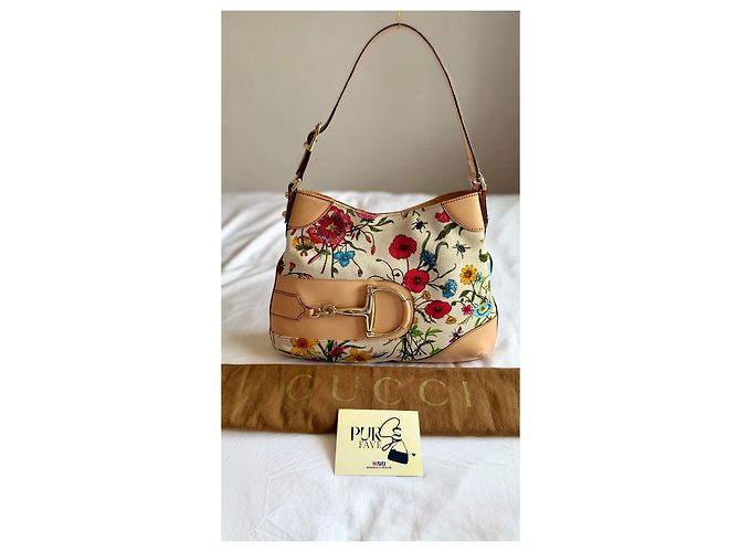 Gucci Hasler Flora Canvas Hobo-Tasche Pink Weiß Rot Blau Mehrfarben Beige Grün Lila Gelb Gold hardware - Ansicht 7