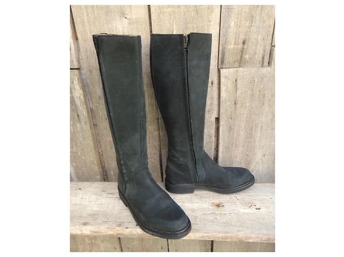 Bottes hautes en cuir Paraboot Gris anthracite - vue 2